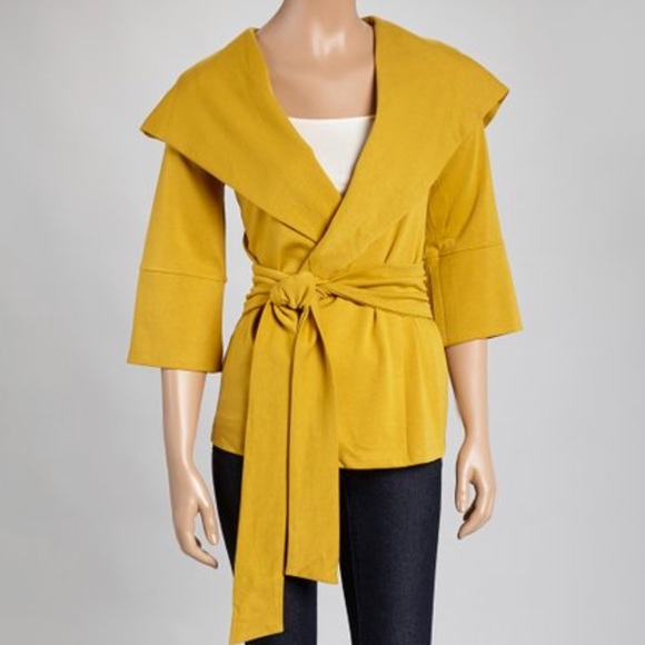 yellow wrap coat